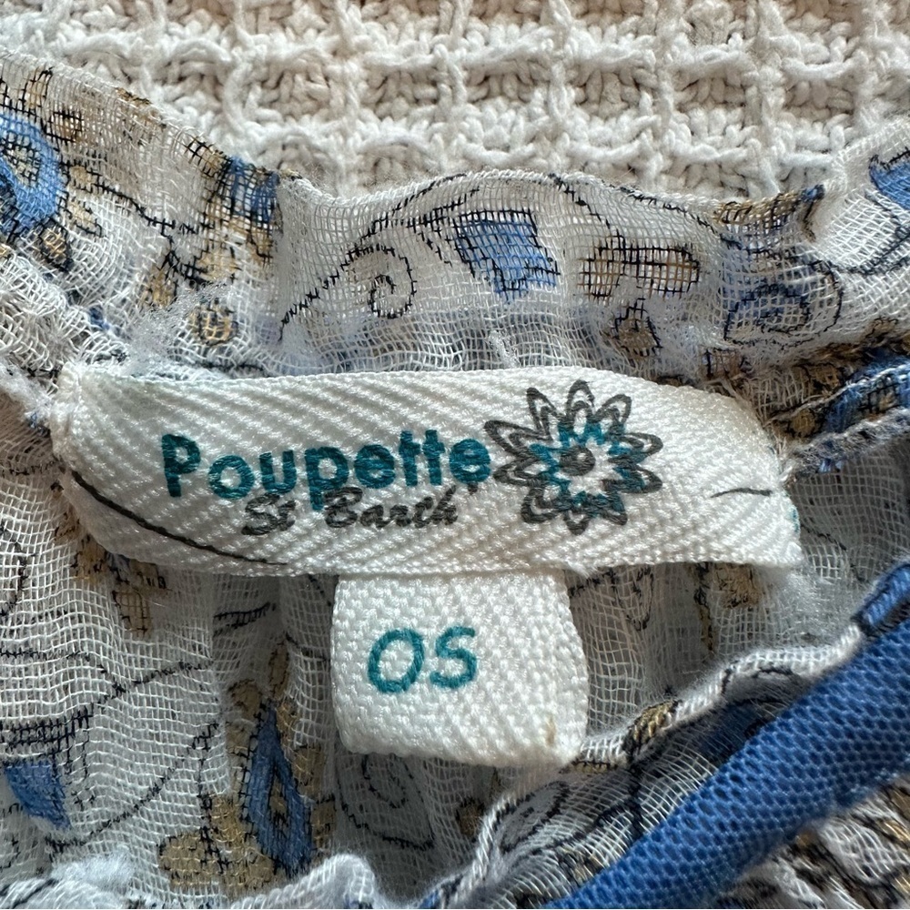 Poupette St Barth Womens floral top blouse flowy tunic white blue gauzy shirt OS - Picture 3 of 9